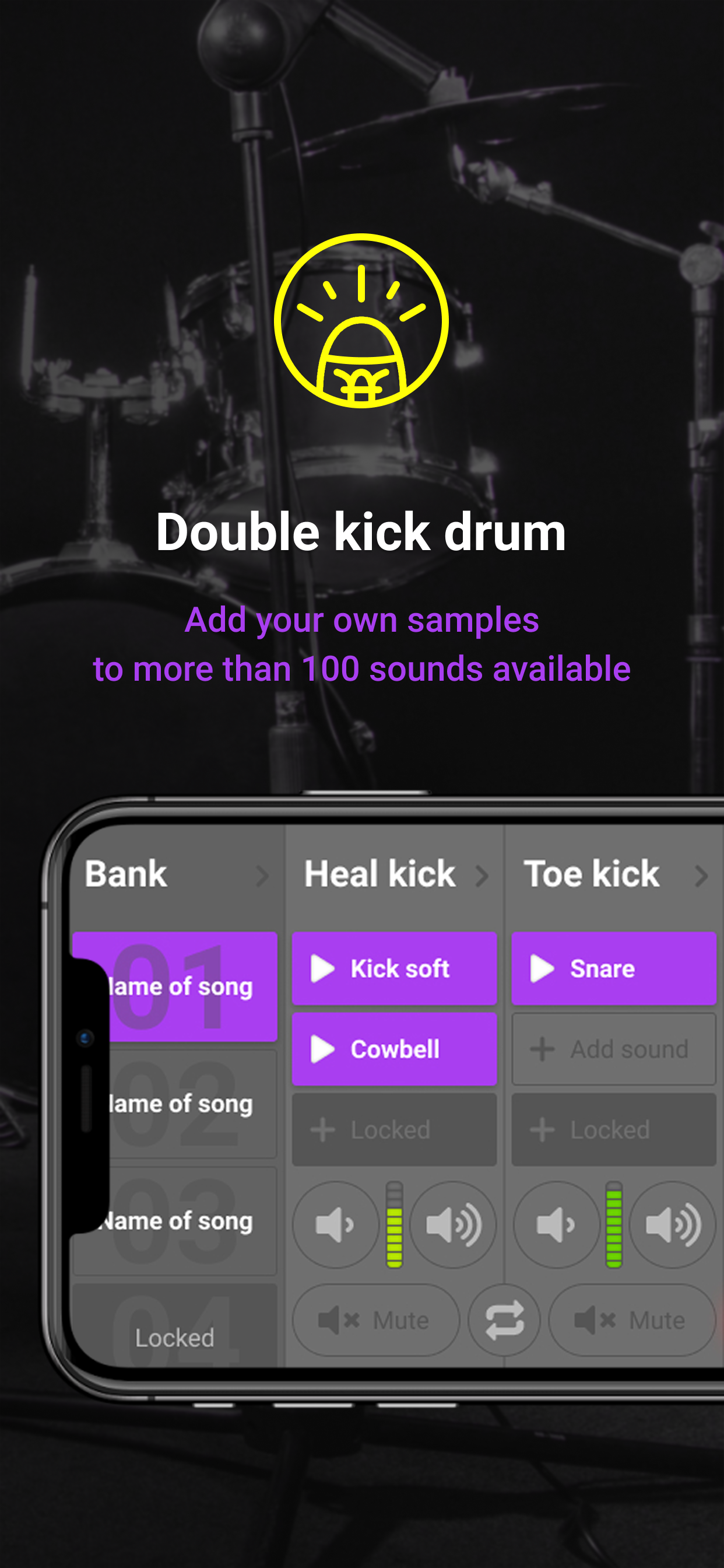 StompAI Studio store preview showing double kick drum sounds and samples